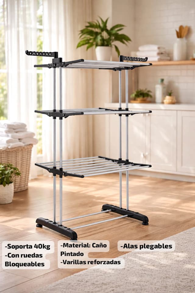 Tender Vertical Plegable 3 Niveles con Ruedas Y Aletas Expansoras